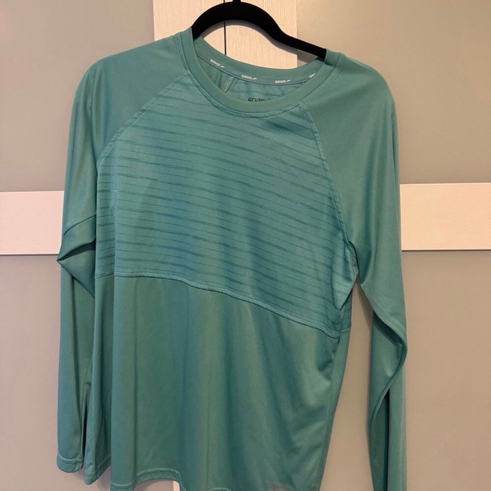 Speedo Women’s Large Aqua Long Sleeve Performance Shirt UPF Swim Athletic Top L